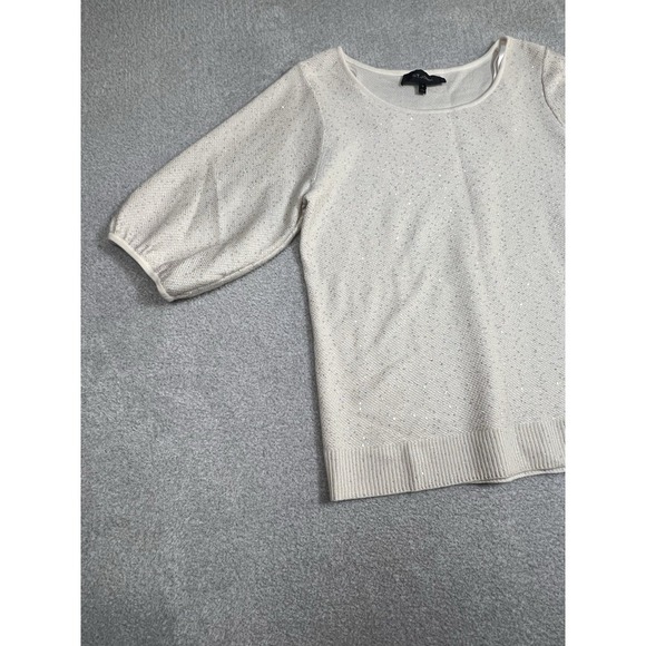 St John Cream Silver Sequine Blouse Women's Balloon Sleeve Top Size Medium - Picture 2 of 8
